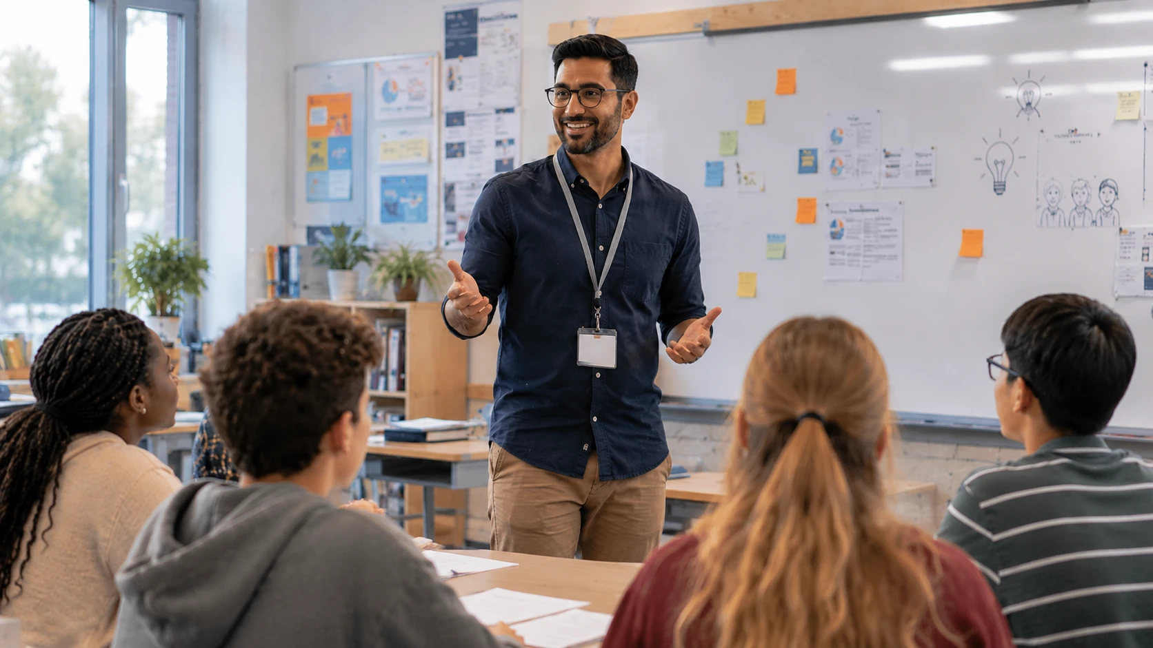 teacher talking in front of a class