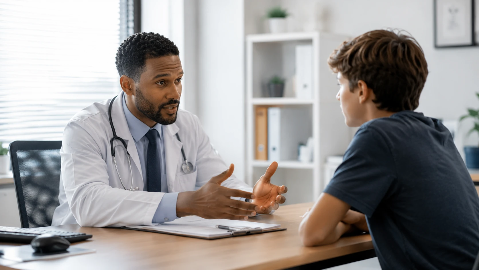 medical professional with adolescent patient
