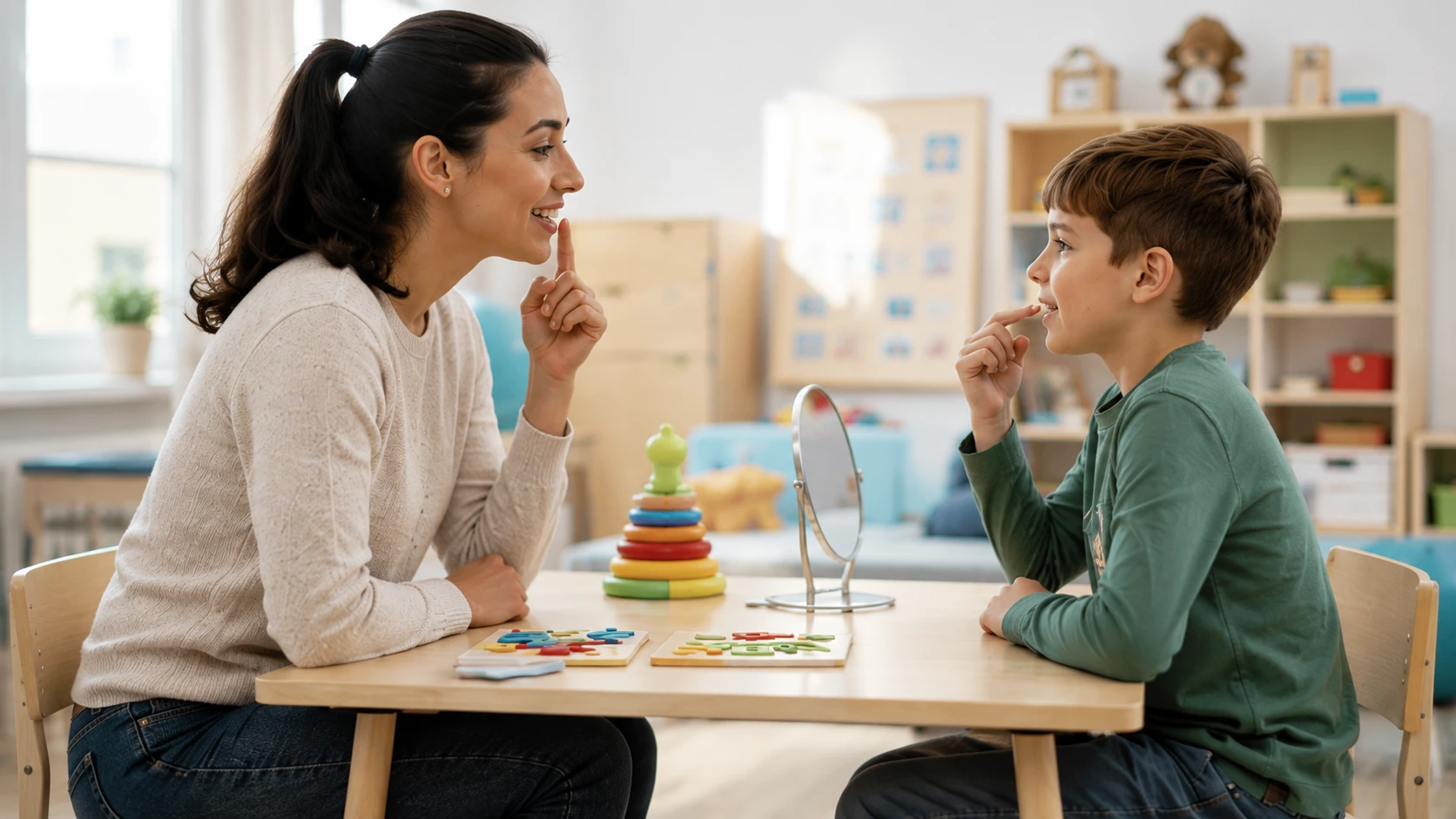 speech therapist with a boy
