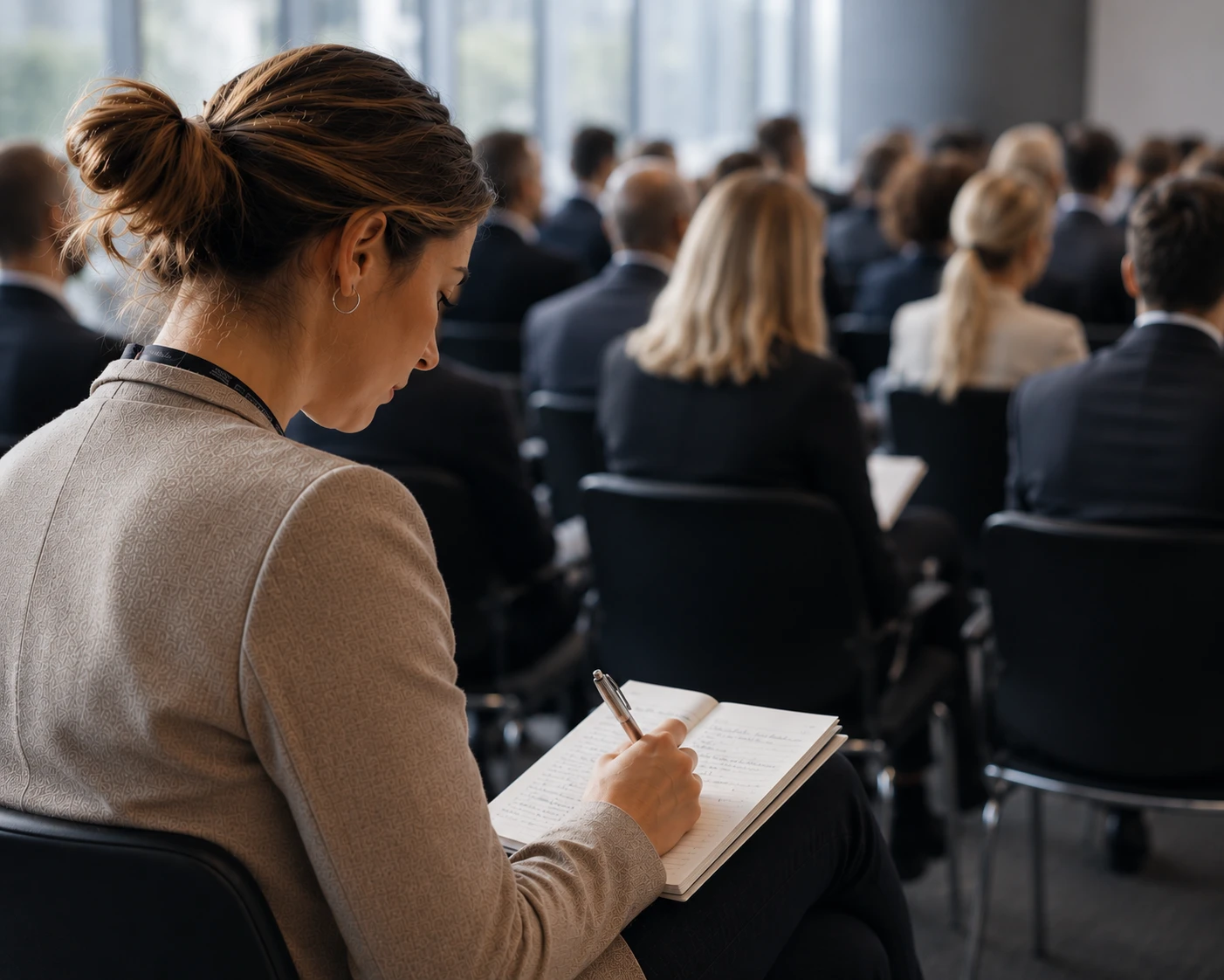 Woman taking notes during a session